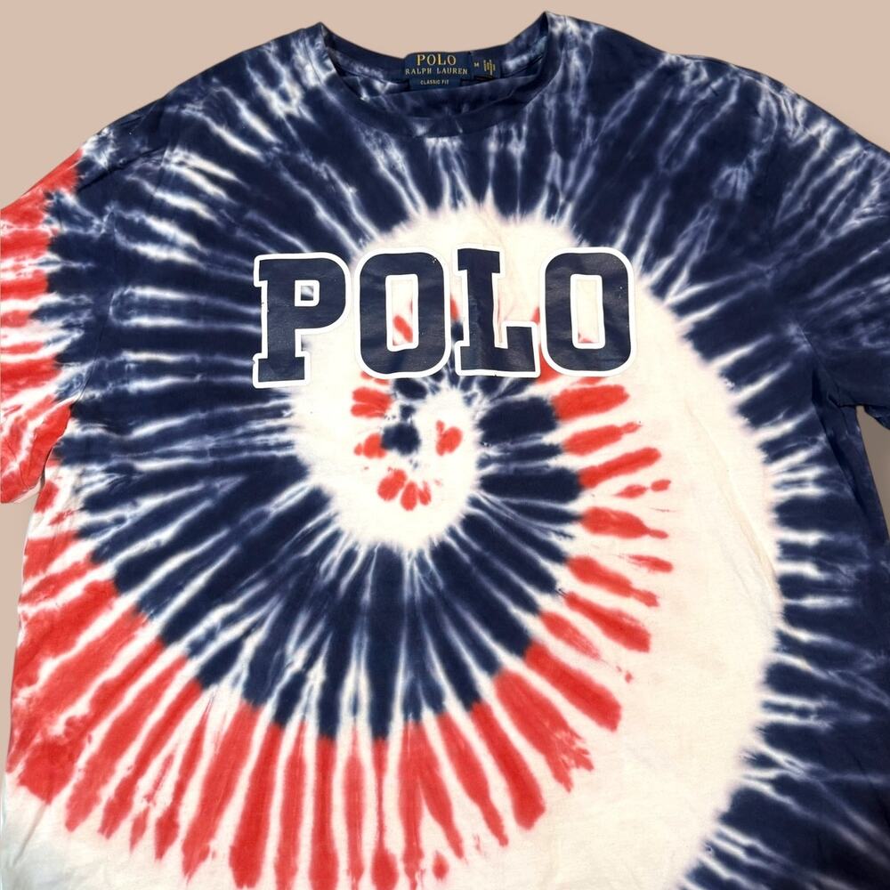 Polo Ralph Lauren Americana Tie-Dye RWB "POLO" Logo T-Shirt Men's Medium - Picture 3 of 5